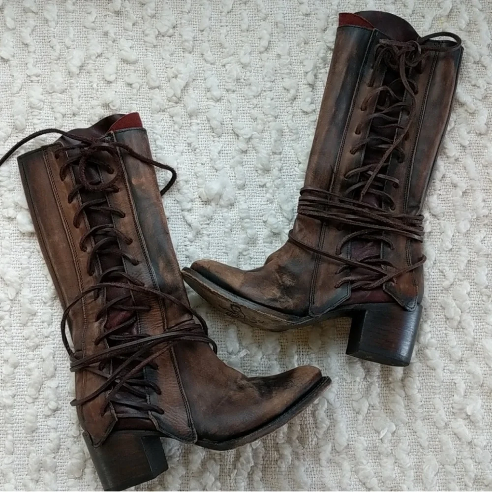 Freebird Distressed Brown Lace-Up Boots - Picture 2 of 16